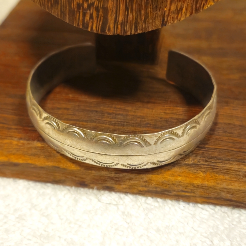 Engraved Silver Cuff Bracelet By Gilbert Begay.